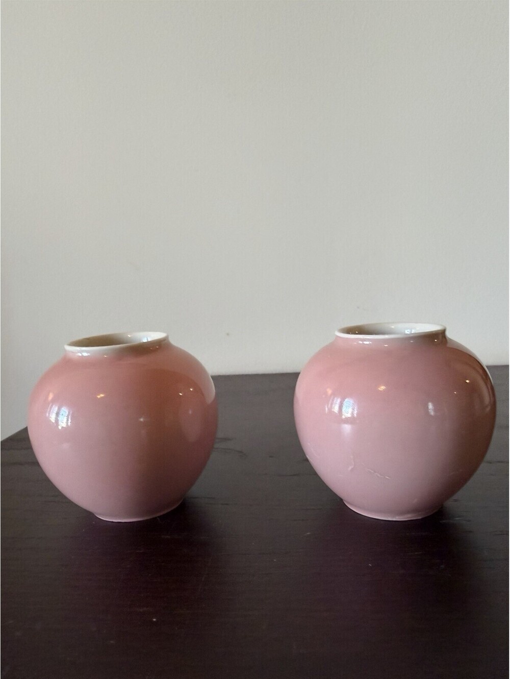 Bavaria - Small Pink & White Ceramic Bud Vase Pair